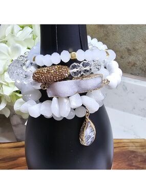 Druzy Dreams Stack Bracelets Set In White